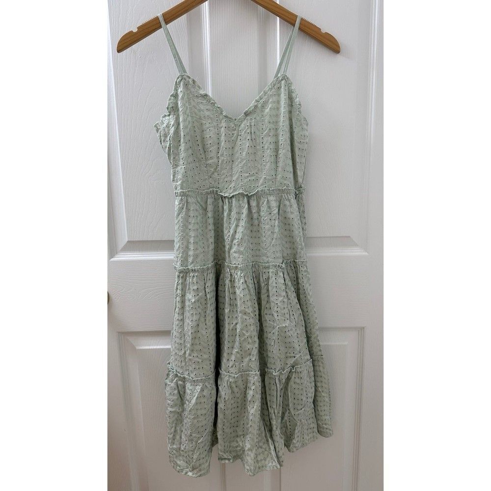 NWT Women’s Mint Sage Light Green Lace Eyelet Dress Smocked Sleeveless Small